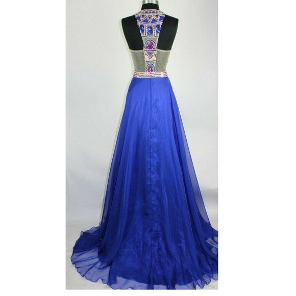 Women's Formal SHEER Embroidery beaded Long Evening Gown prom dress - Picture 5 of 6